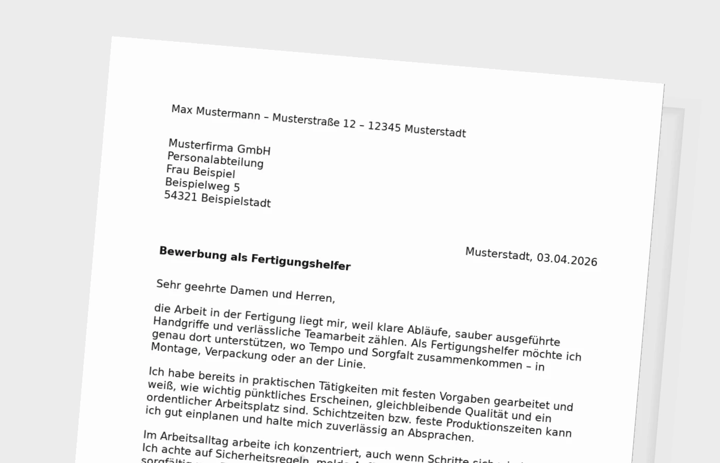 Anschreiben als Fertigungshelfer
