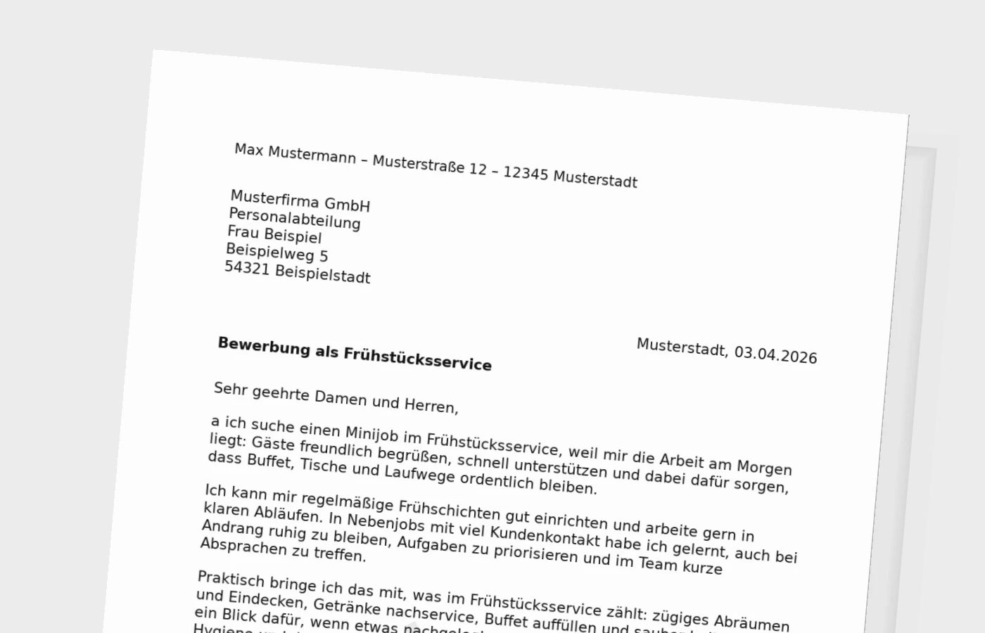 Anschreiben für Frühstücksservice (Minijob): so überzeugst du im Hotelalltag