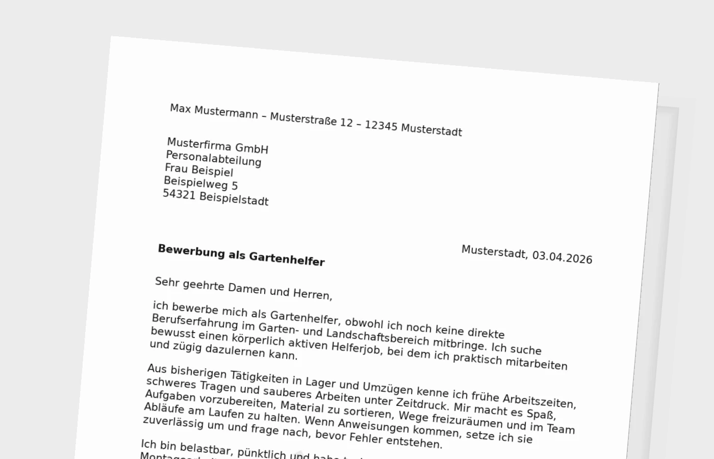 Anschreiben als Gartenhelfer ohne Erfahrung