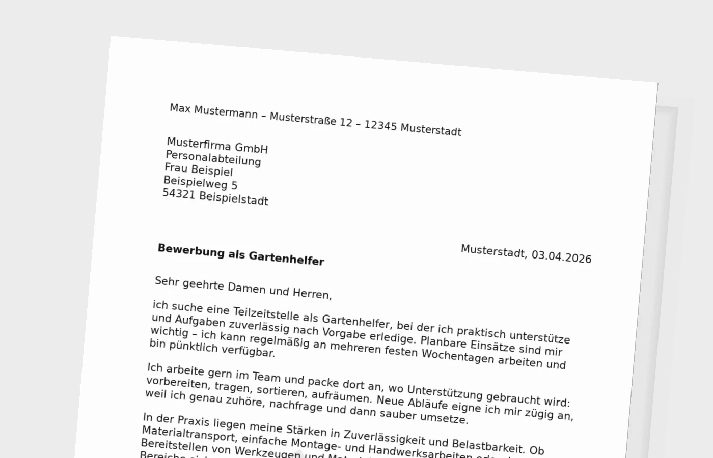 Anschreiben als Gartenhelfer in Teilzeit