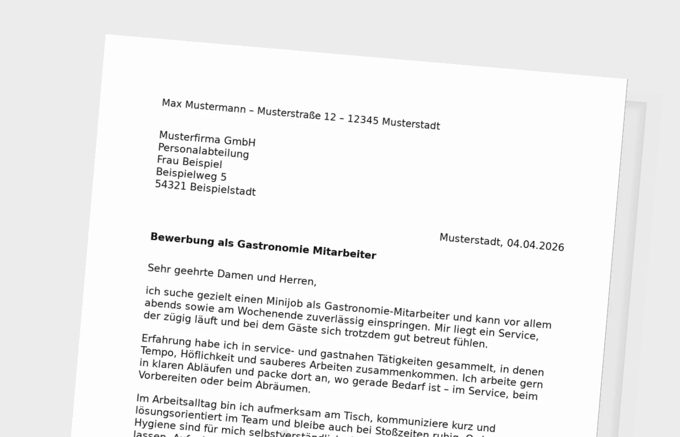 Anschreiben als Gastronomie-Mitarbeiter (Minijob): so überzeugst du im Servicealltag