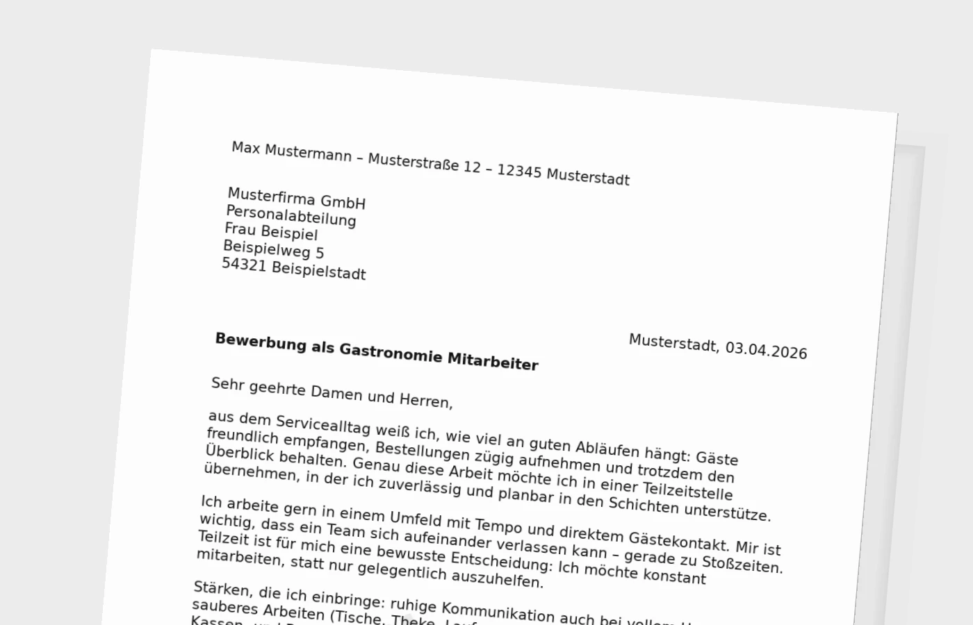 Anschreiben als Gastronomie-Mitarbeiter (Teilzeit): so überzeugst du im Service