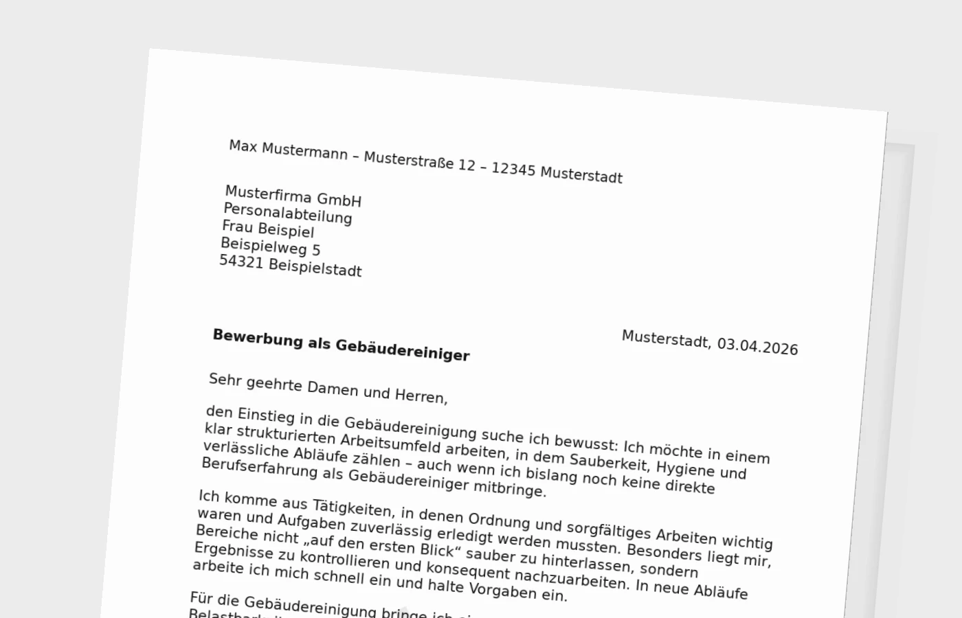 Anschreiben als Gebäudereiniger ohne Erfahrung