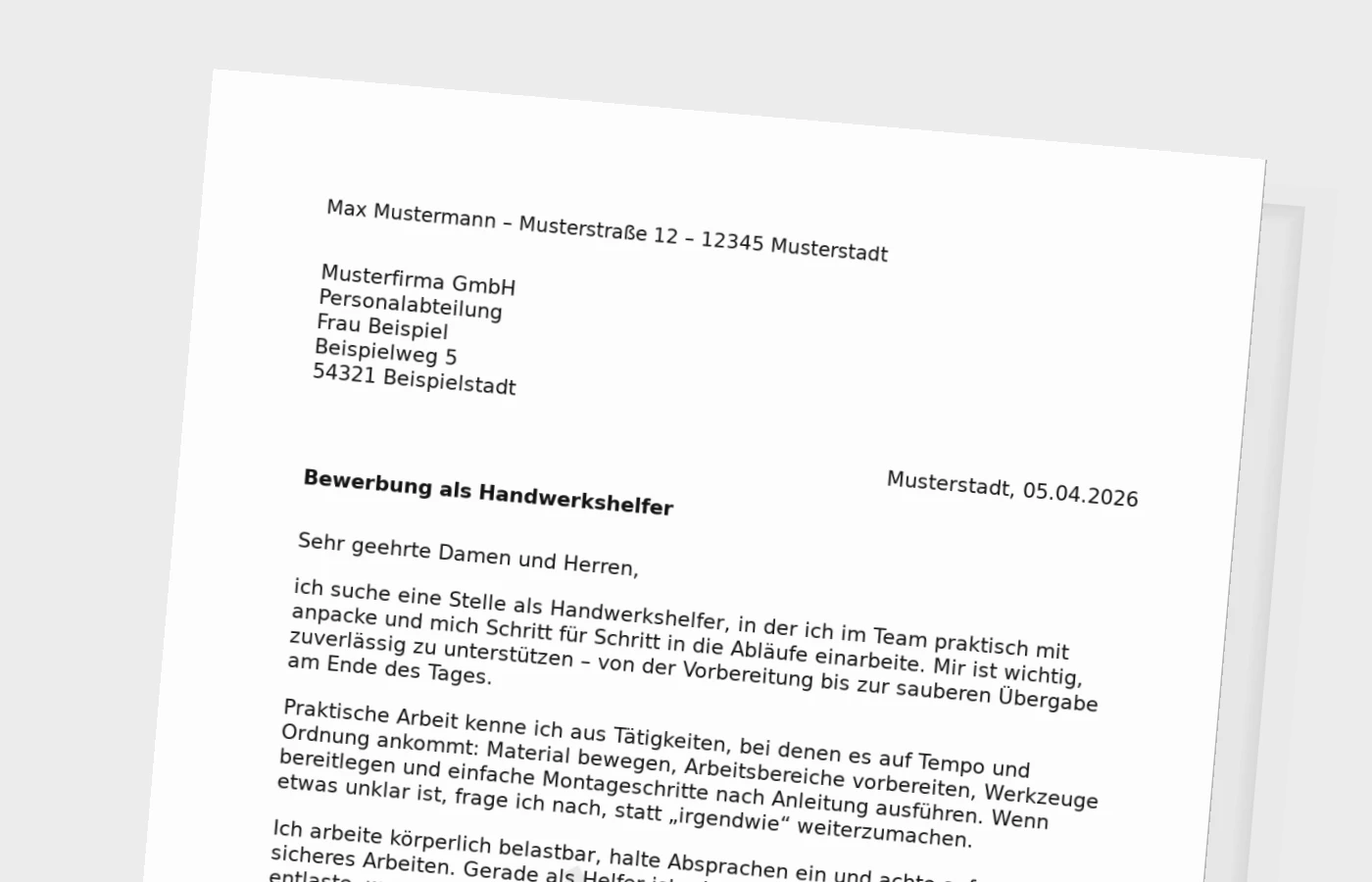 Anschreiben als Handwerkshelfer (standard)