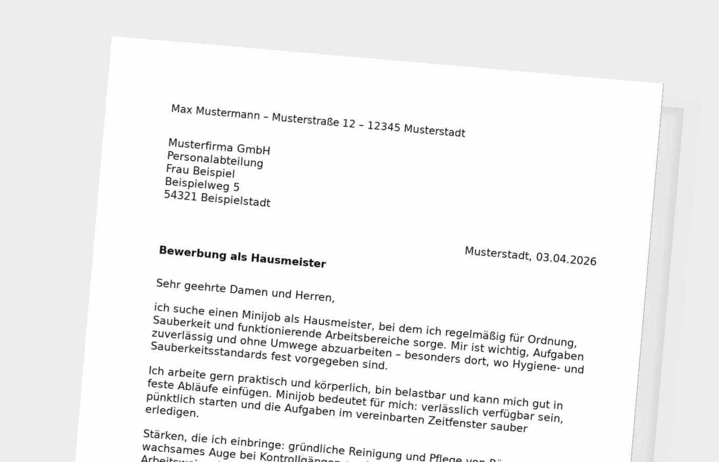 Vorschaubild zu Anschreiben Hausmeister (Minijob) – so überzeugst du kurz und konkret