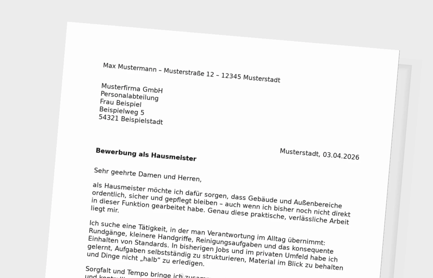 Anschreiben als Hausmeister ohne Erfahrung