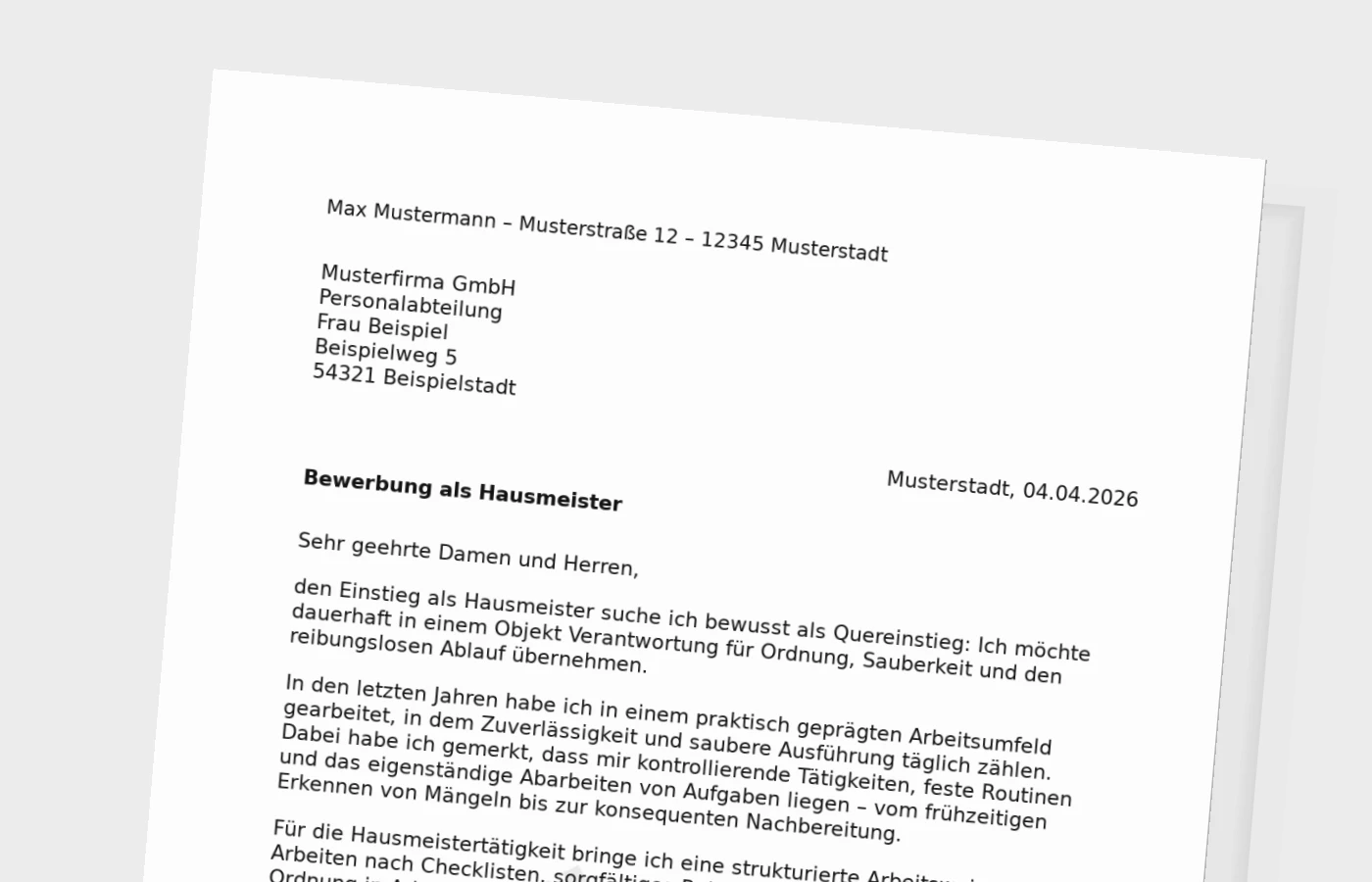 Anschreiben als Hausmeister: Quereinstieg glaubwürdig begründen