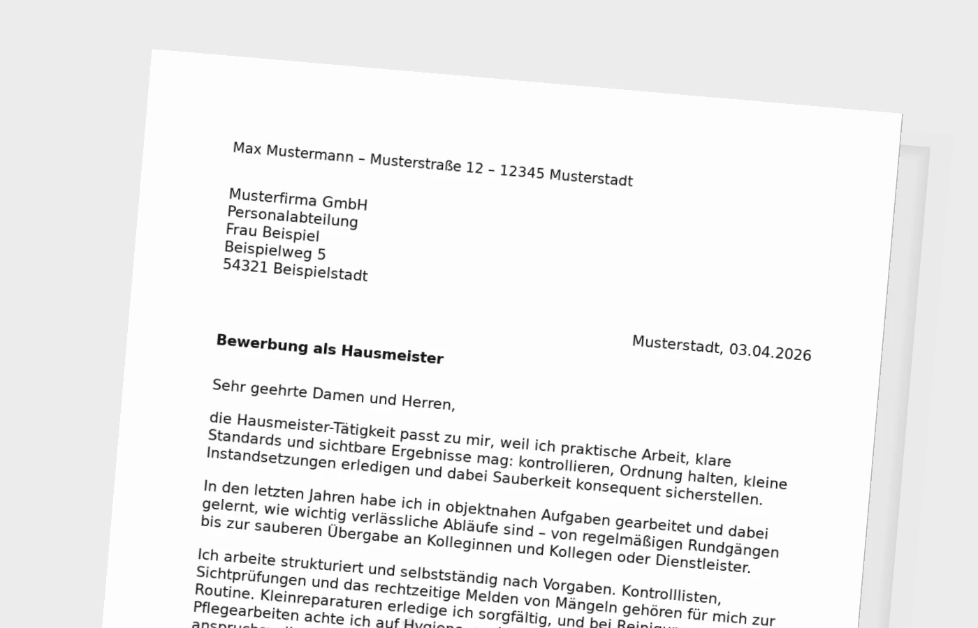 Anschreiben als Hausmeister (Standard): so überzeugst du mit Praxisnähe