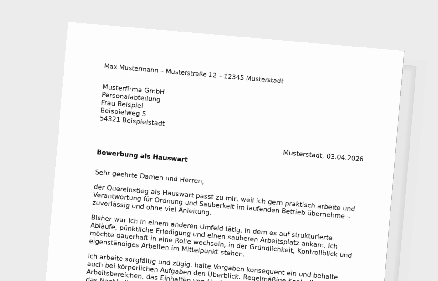 Anschreiben als Hauswart (Quereinsteiger): so überzeugst du
