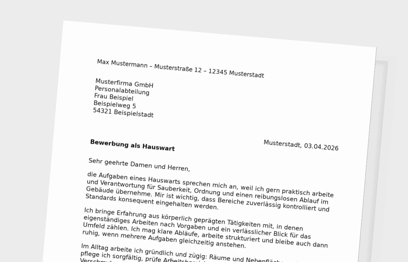 Anschreiben als Hauswart (Standard): so wirkst du praktisch und verlässlich