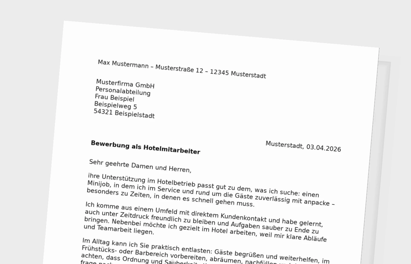 Anschreiben für Hotelmitarbeiter (Minijob): so wirkt es glaubwürdig