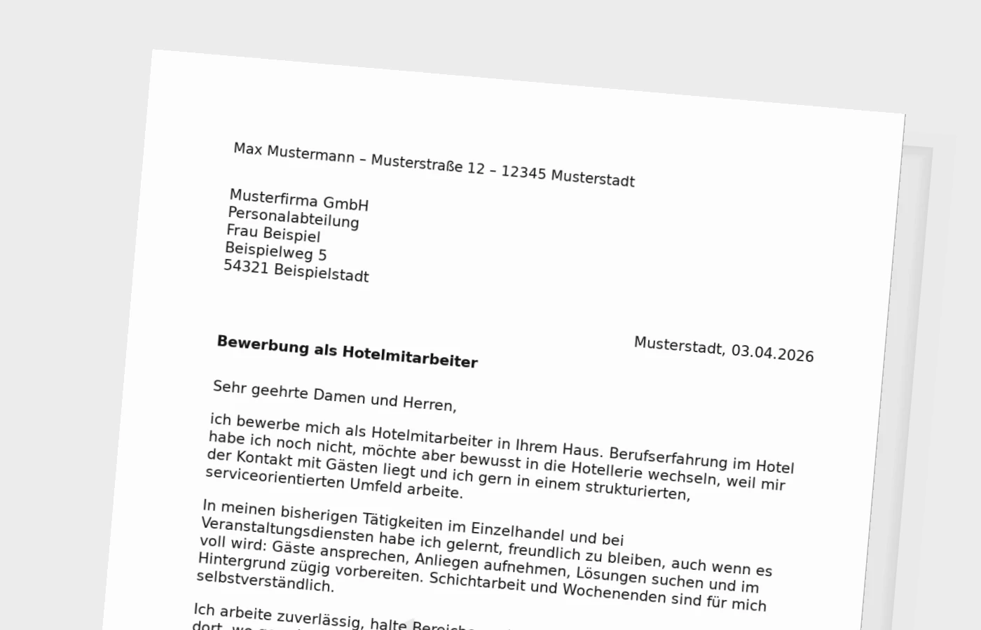 Bewerbungsanschreiben als Hotelmitarbeiter – ohne Erfahrung überzeugend schreiben