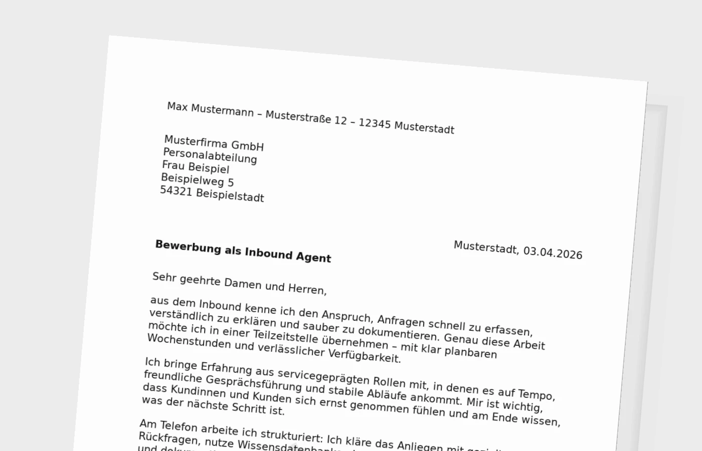 Anschreiben als Inbound-Agent (Teilzeit): so triffst du den Ton