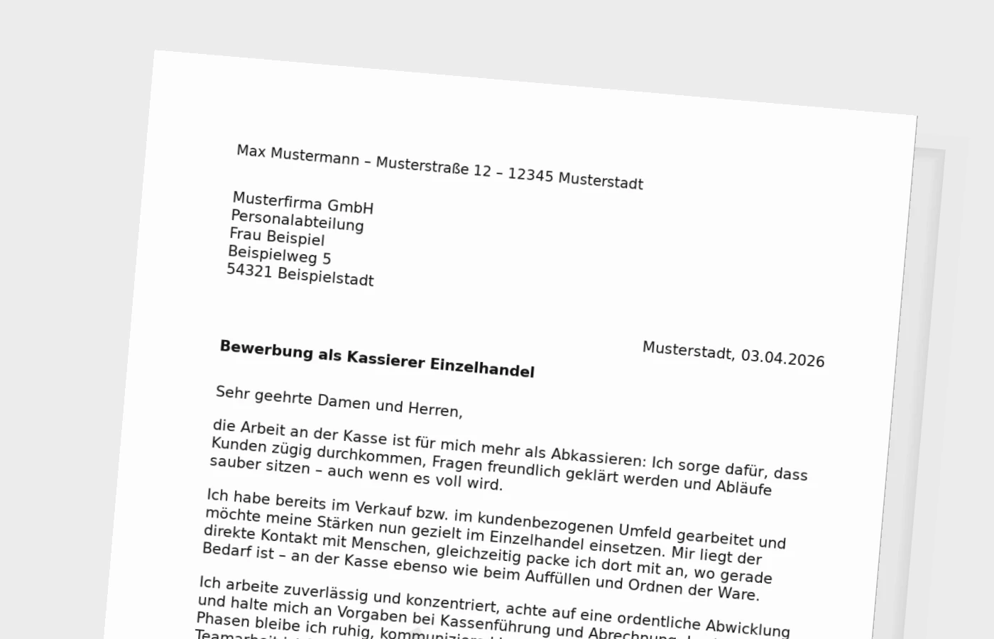 Anschreiben als Kassierer im Einzelhandel (Standard)