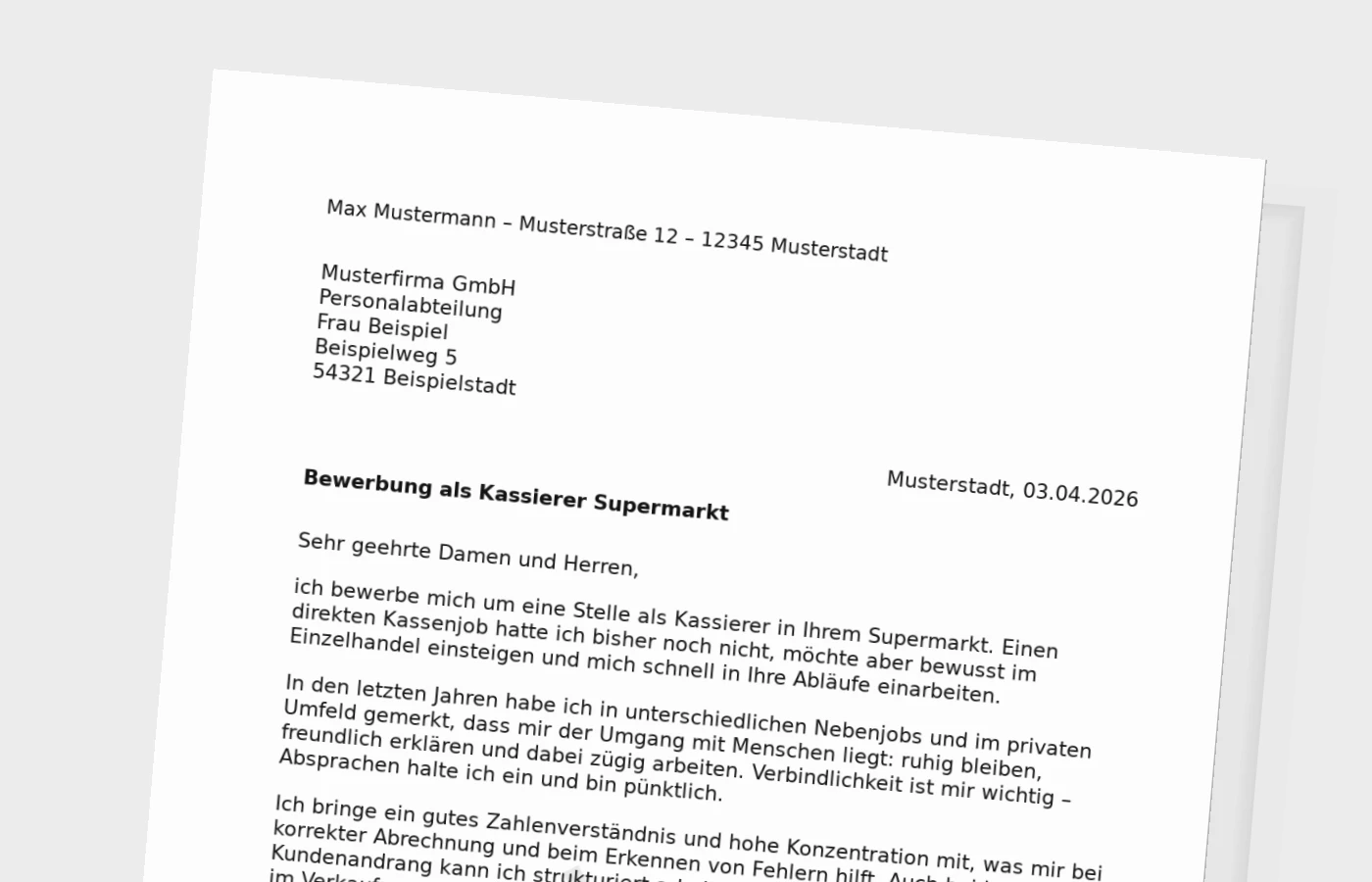 Anschreiben als Kassierer im Supermarkt (ohne Erfahrung)