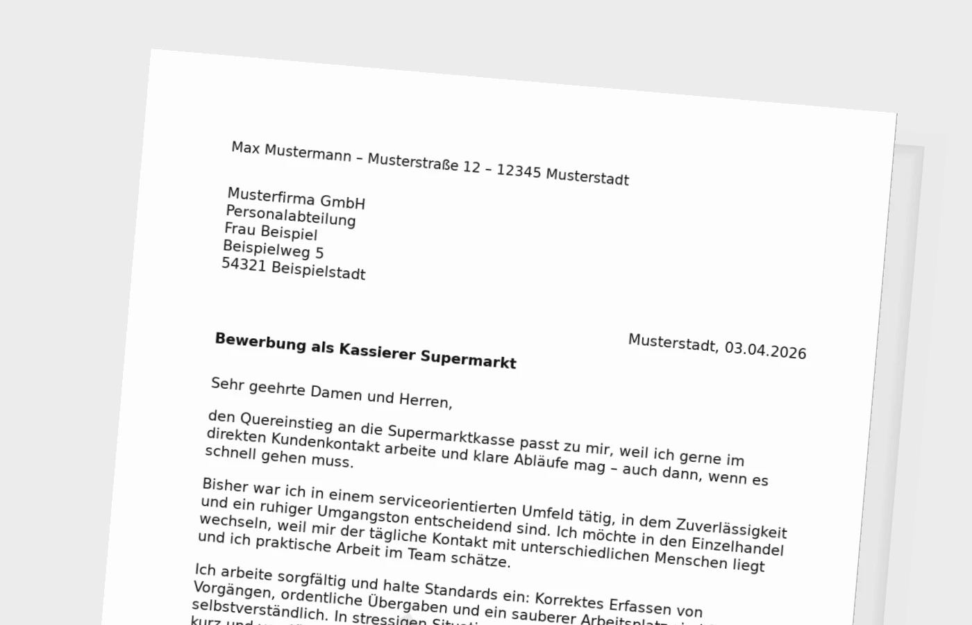 Anschreiben als Kassierer im Supermarkt – Quereinstieg überzeugend erklären