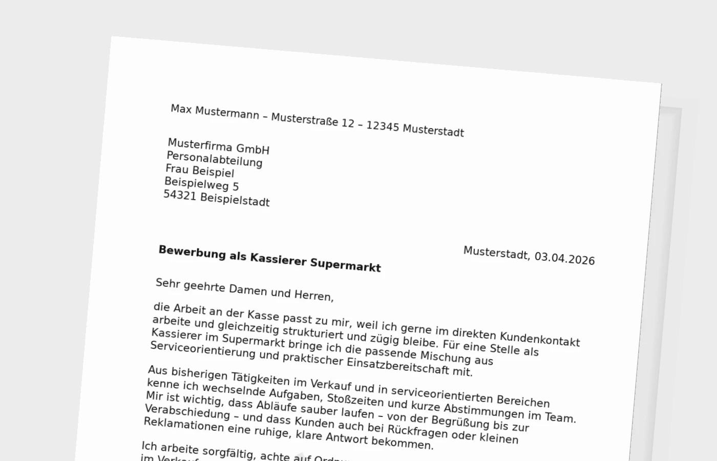 Anschreiben als Kassierer im Supermarkt – Standard