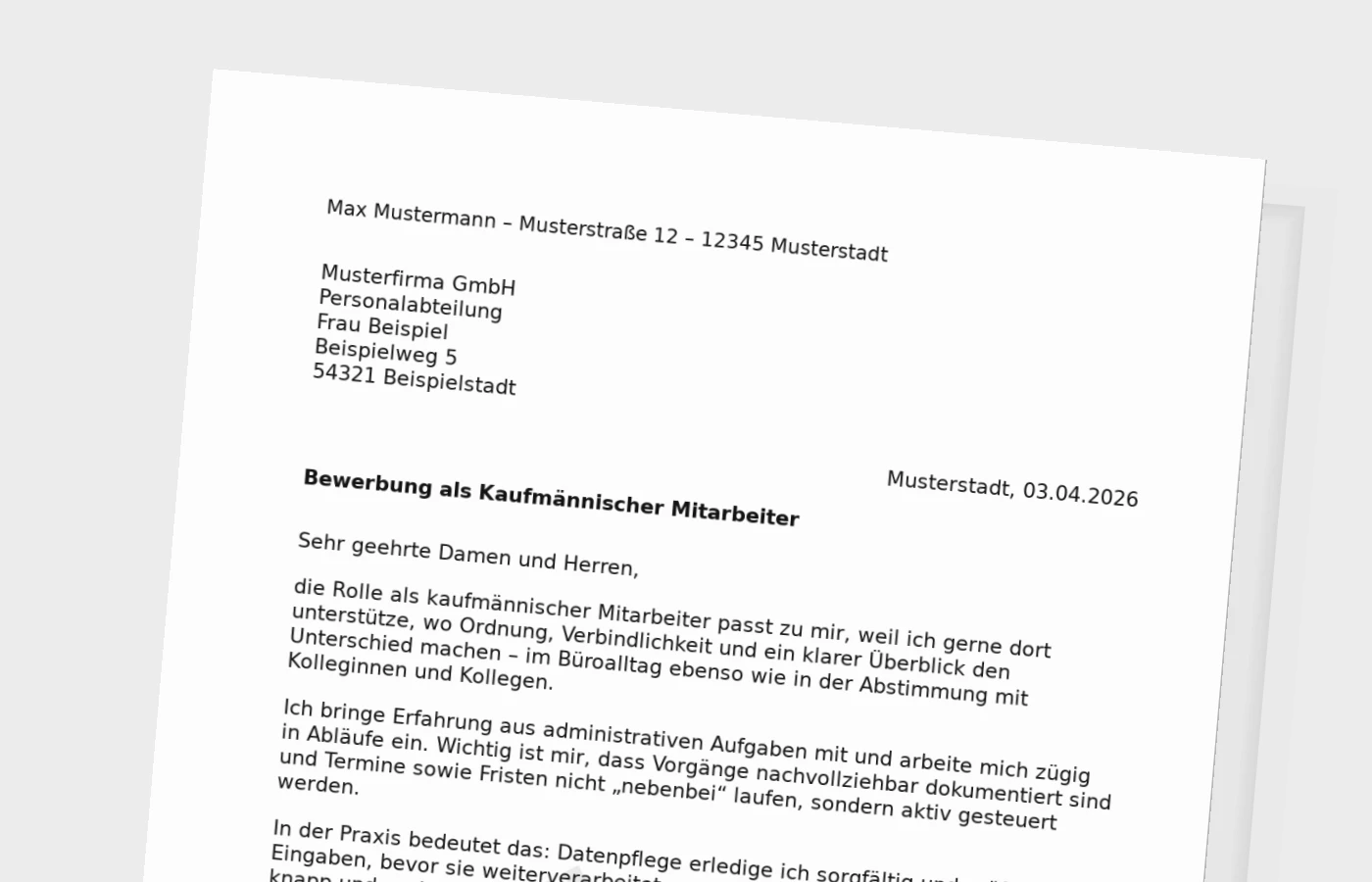 Anschreiben als Kaufmännischer Mitarbeiter (Standard)