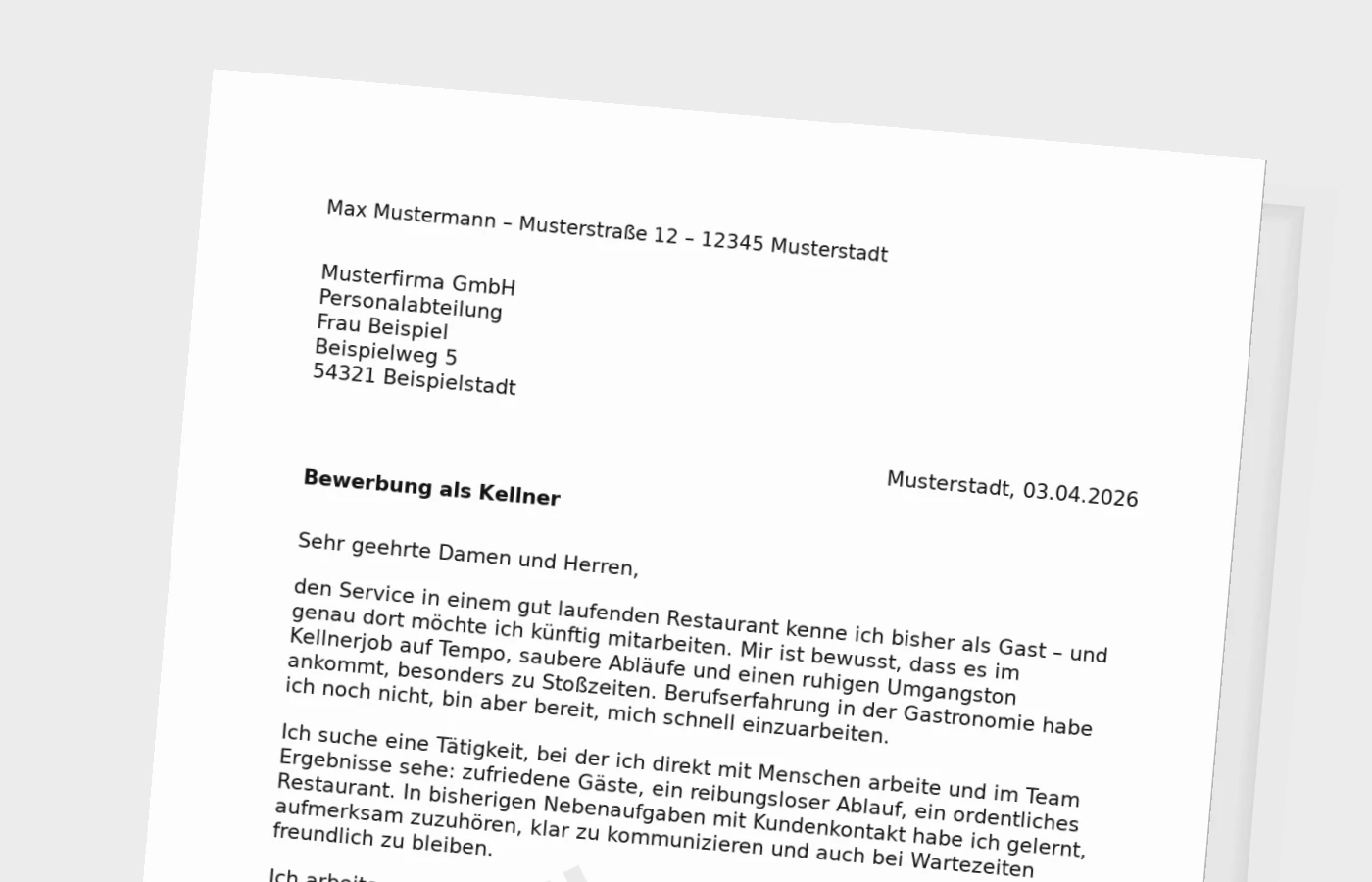 Anschreiben als Kellner ohne Erfahrung