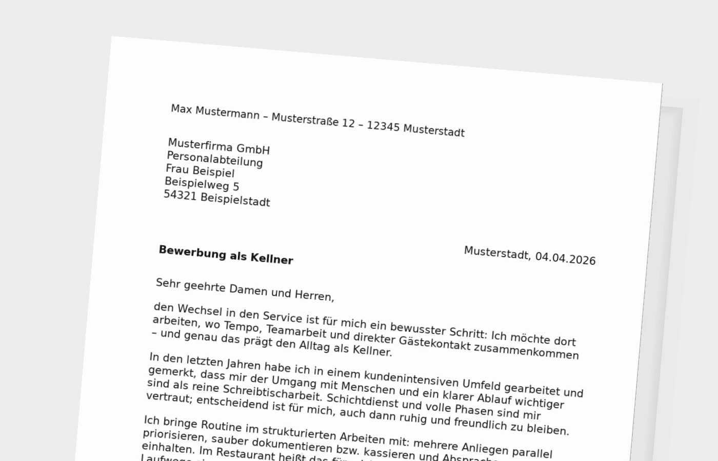 Anschreiben als Kellner – Quereinstieg überzeugend formulieren