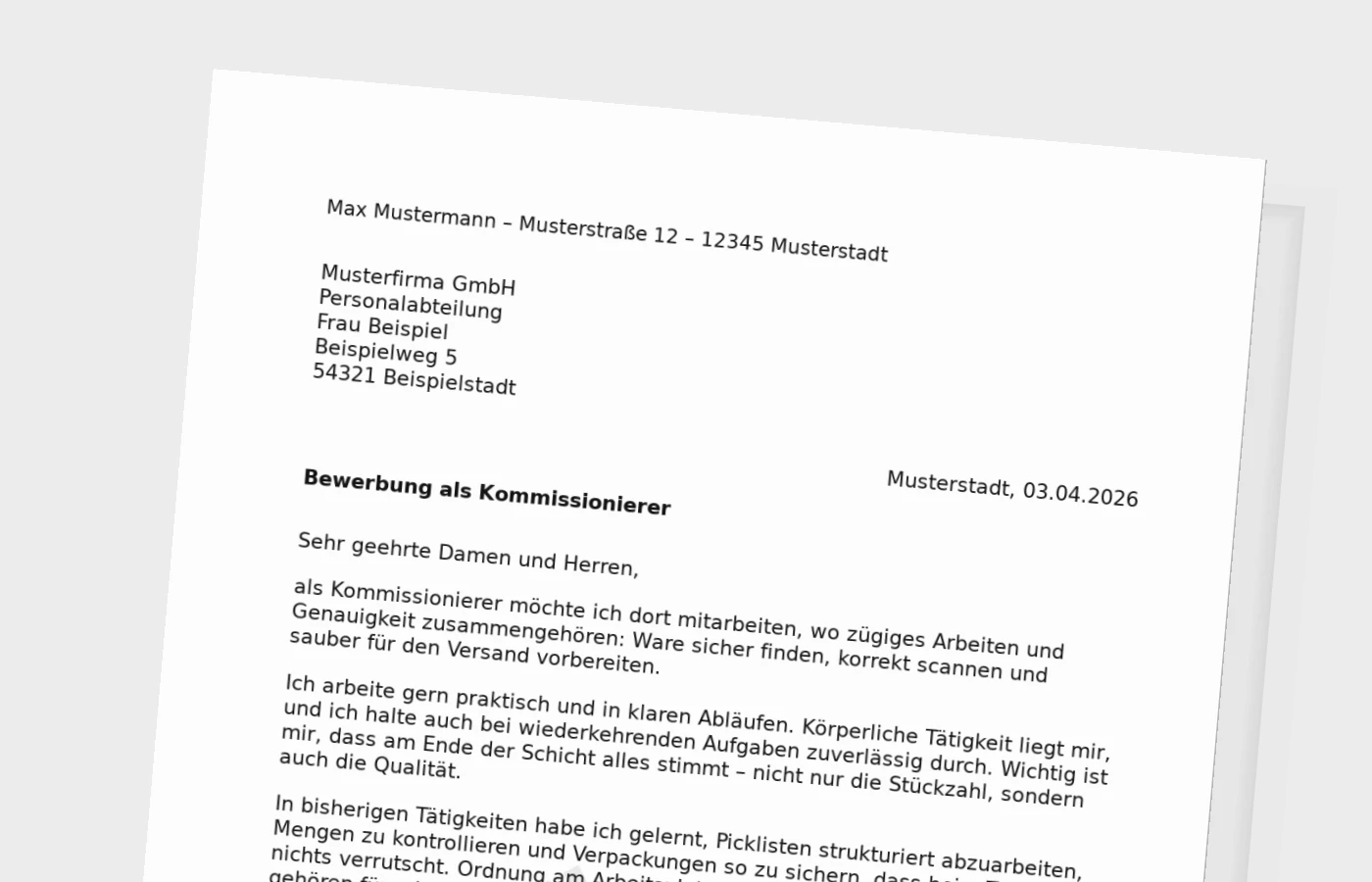 Anschreiben als Kommissionierer (Standard): so triffst du den Ton im Lager