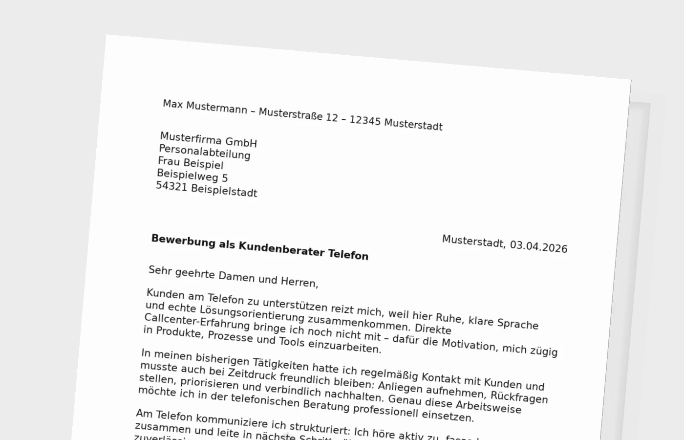Anschreiben als Kundenberater am Telefon – ohne Erfahrung überzeugend