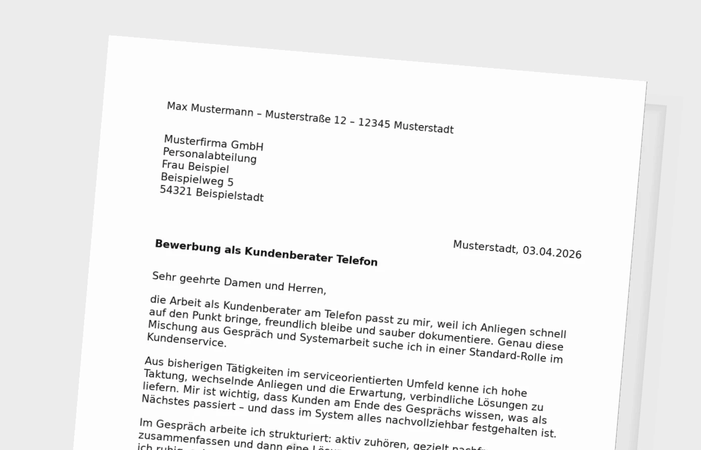 Anschreiben als Kundenberater am Telefon