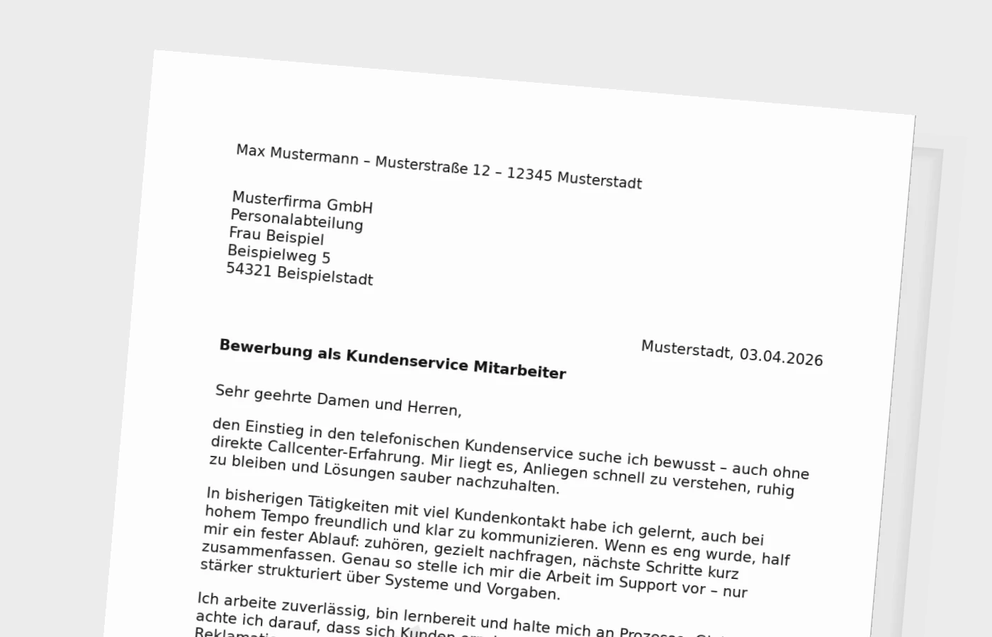Anschreiben als Kundenservice-Mitarbeiter ohne Erfahrung