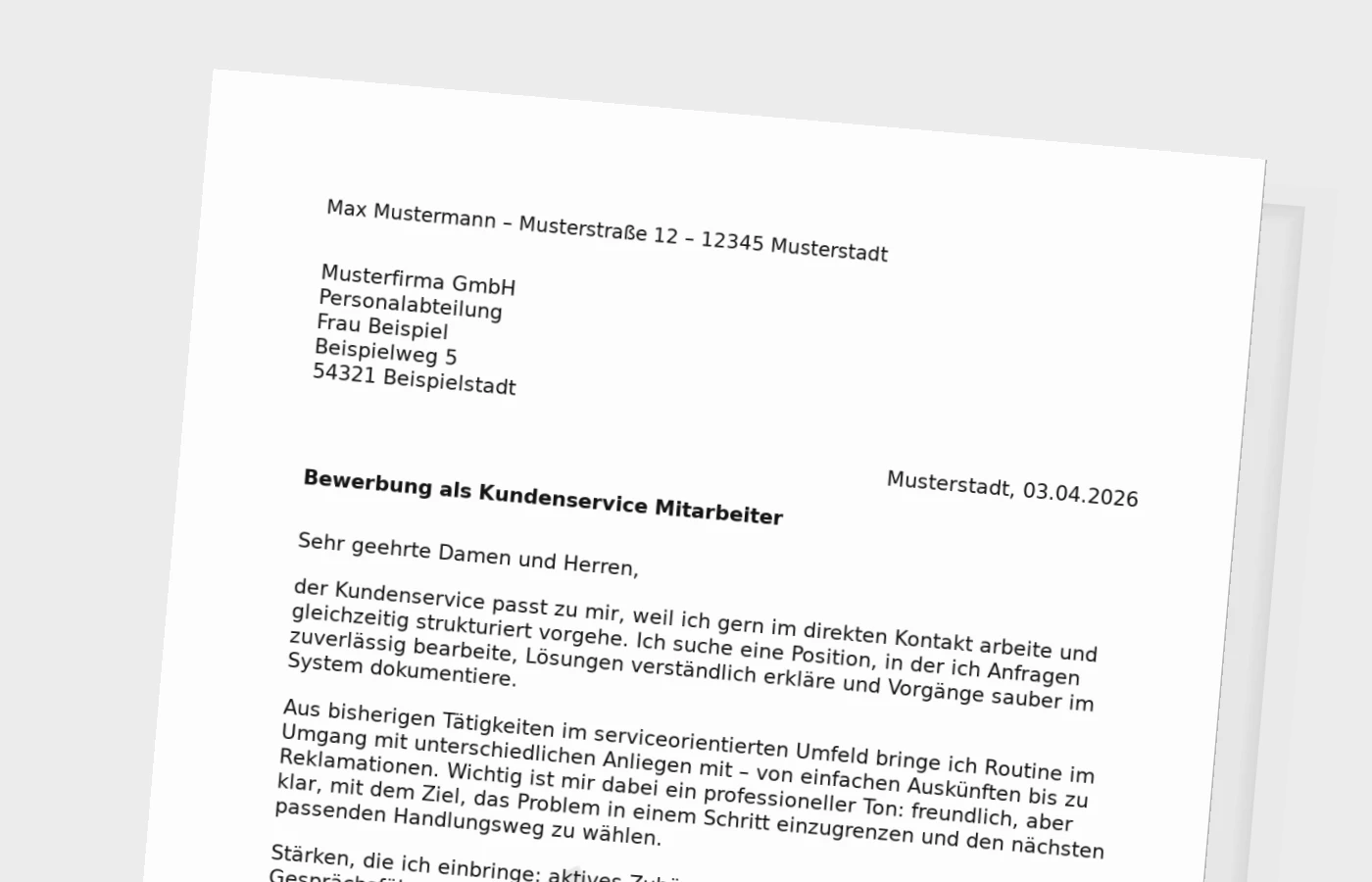 Anschreiben als Kundenservice-Mitarbeiter