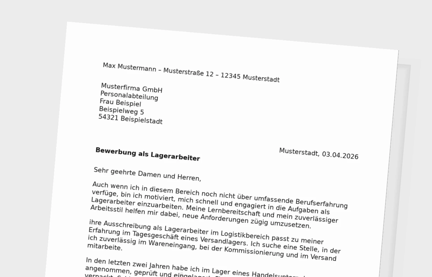 Bewerbungsanschreiben Lagerarbeiter ohne Erfahrung