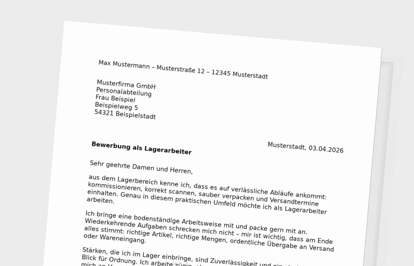 Anschreiben als Lagerarbeiter (Standard): so überzeugst du im Lageralltag