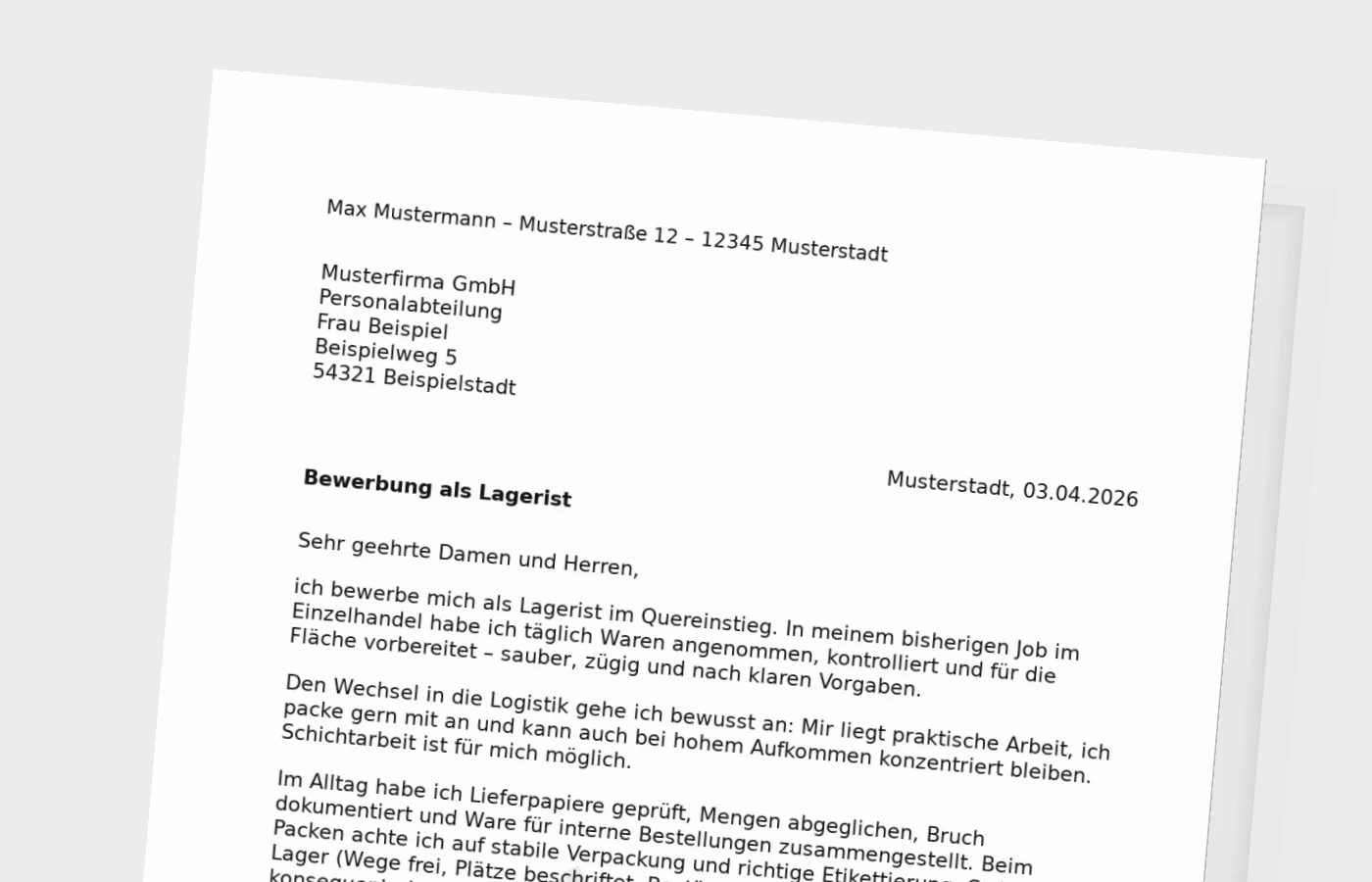 Bewerbungsanschreiben als Lagerist: Quereinsteiger überzeugen