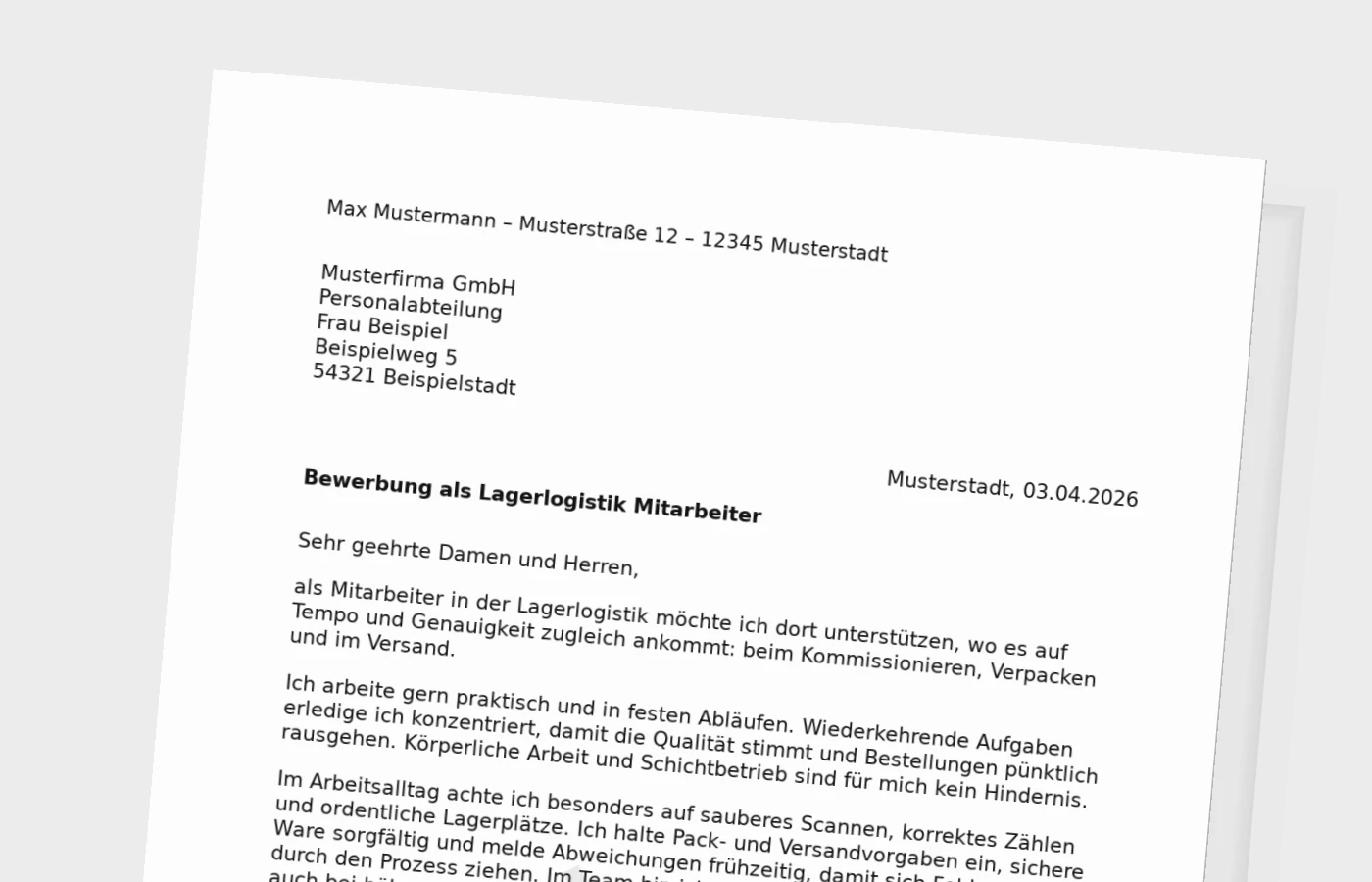 Anschreiben als Mitarbeiter Lagerlogistik