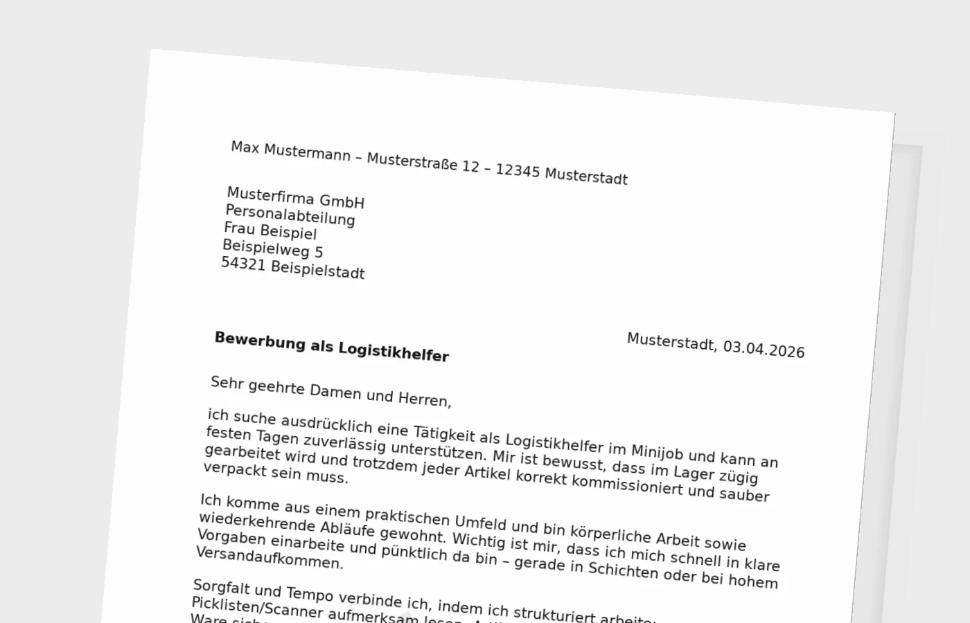 Anschreiben als Logistikhelfer (Minijob): so wirkst du sofort einsatzbereit