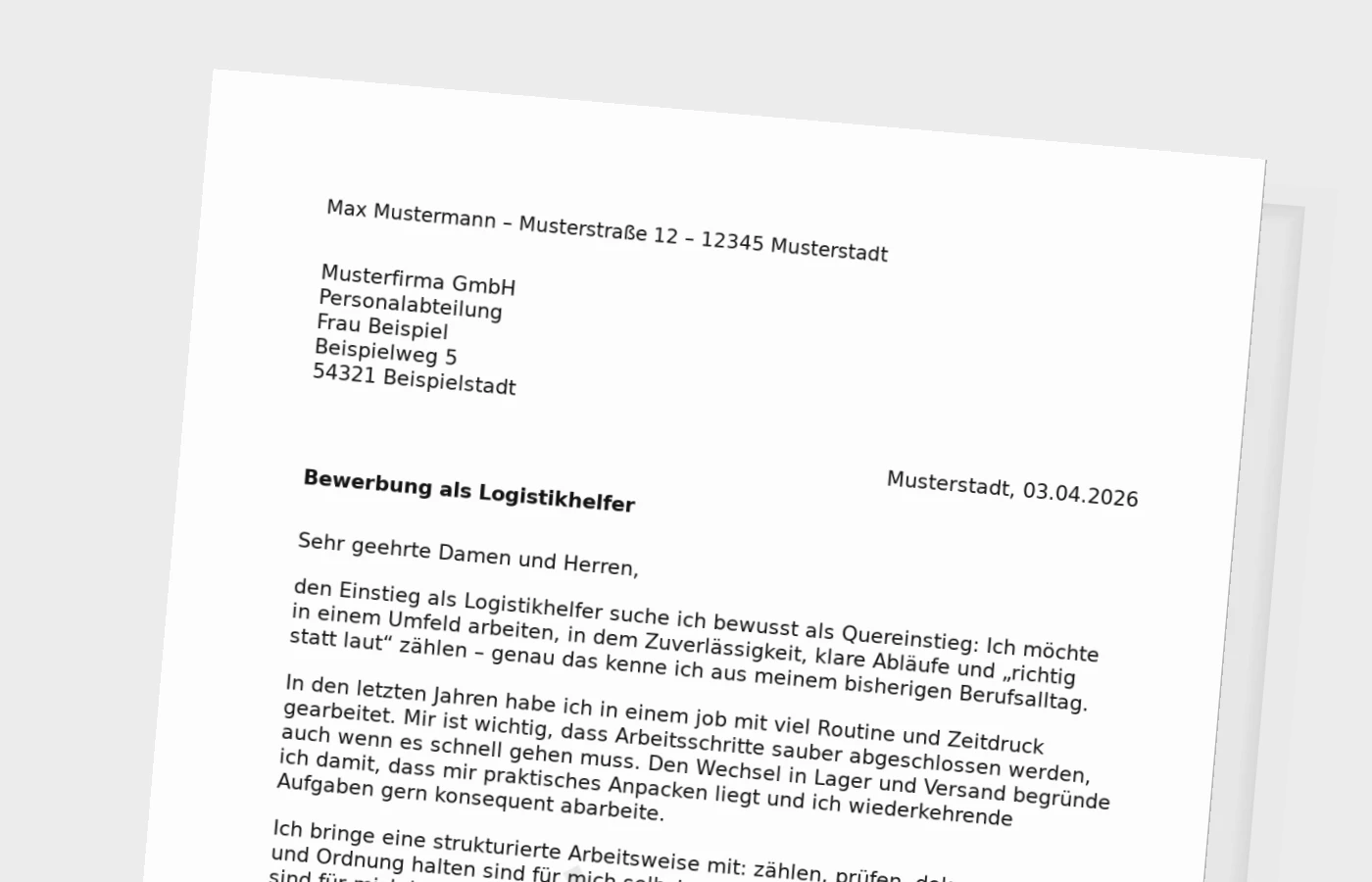 Anschreiben als Logistikhelfer (Quereinsteiger): so überzeugst du im Lager