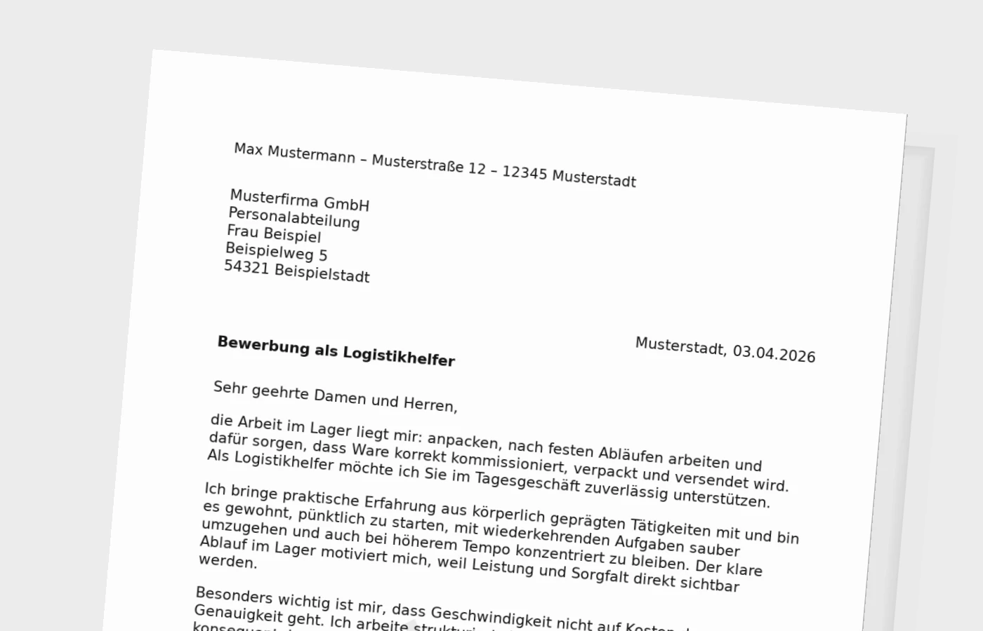Anschreiben als Logistikhelfer (Standard): so wirkt es glaubwürdig