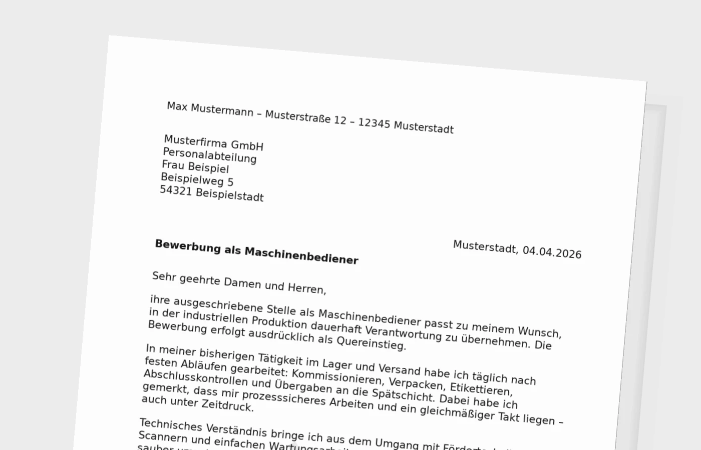 Bewerbungsanschreiben als Maschinenbediener: Quereinstieg überzeugend darstellen
