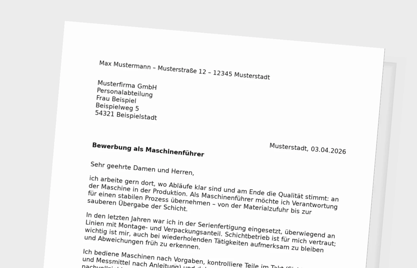 Anschreiben als Maschinenführer: so wirkt es glaubwürdig