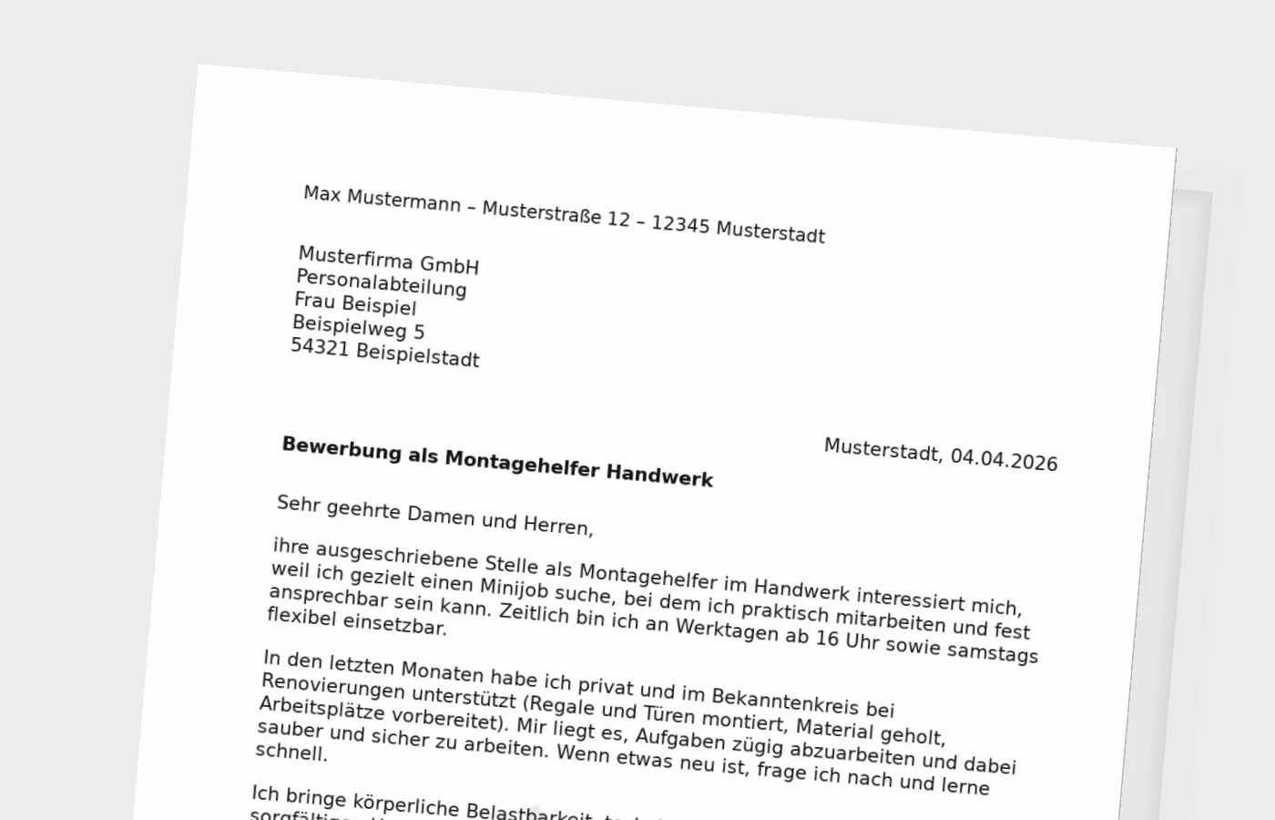 Montagehelfer im Handwerk (Minijob): Anschreiben verständlich erklärt