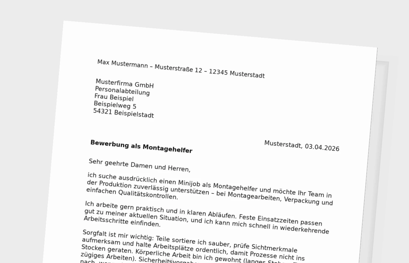 Anschreiben als Montagehelfer (Minijob): so überzeugst du in der Produktion