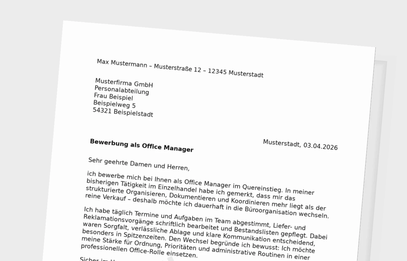 Bewerbungsanschreiben als Office Manager: Quereinstieg überzeugend formulieren