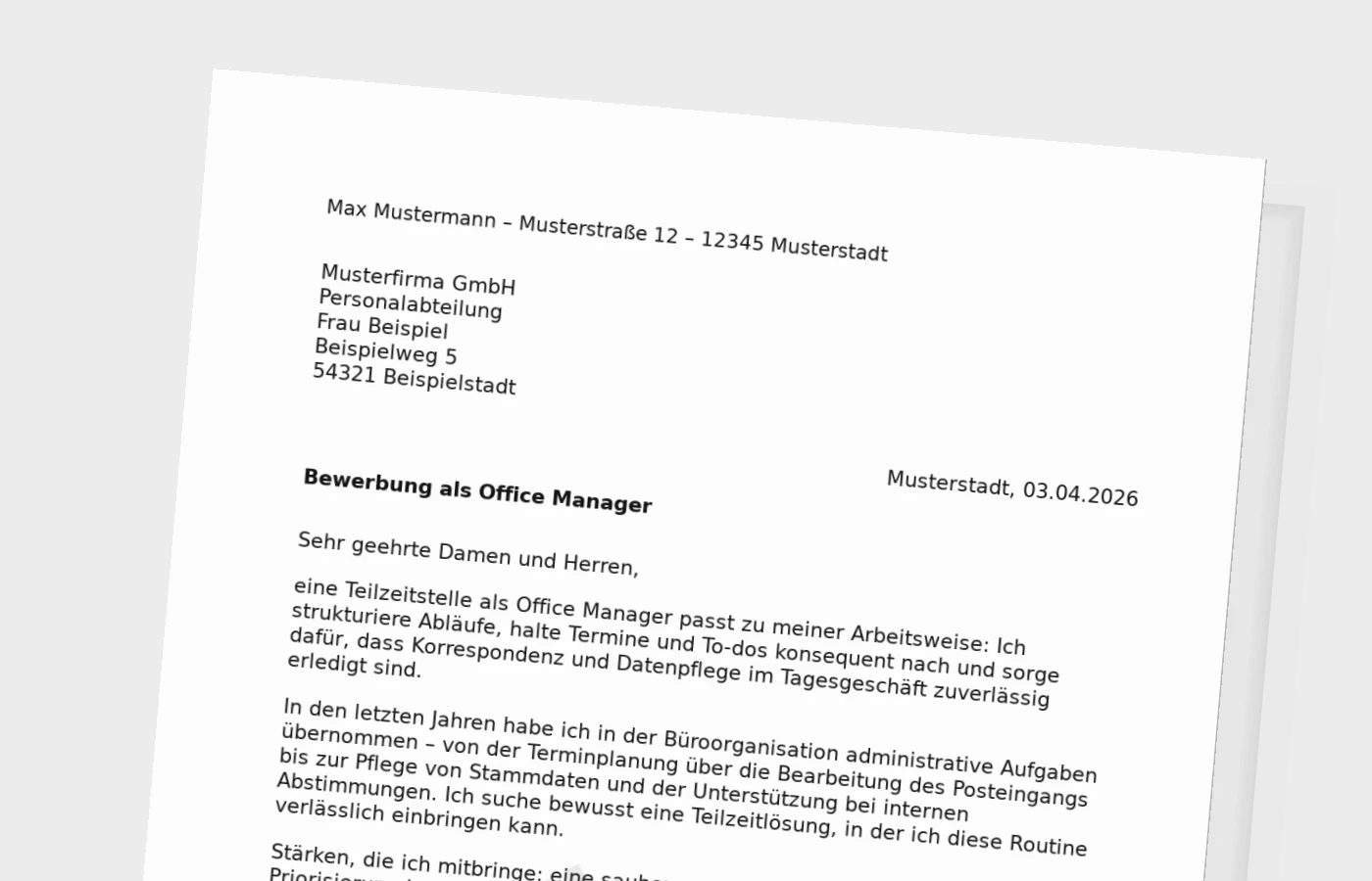 Vorschaubild zu Anschreiben Office Manager (Teilzeit) – so wirkt es glaubwürdig