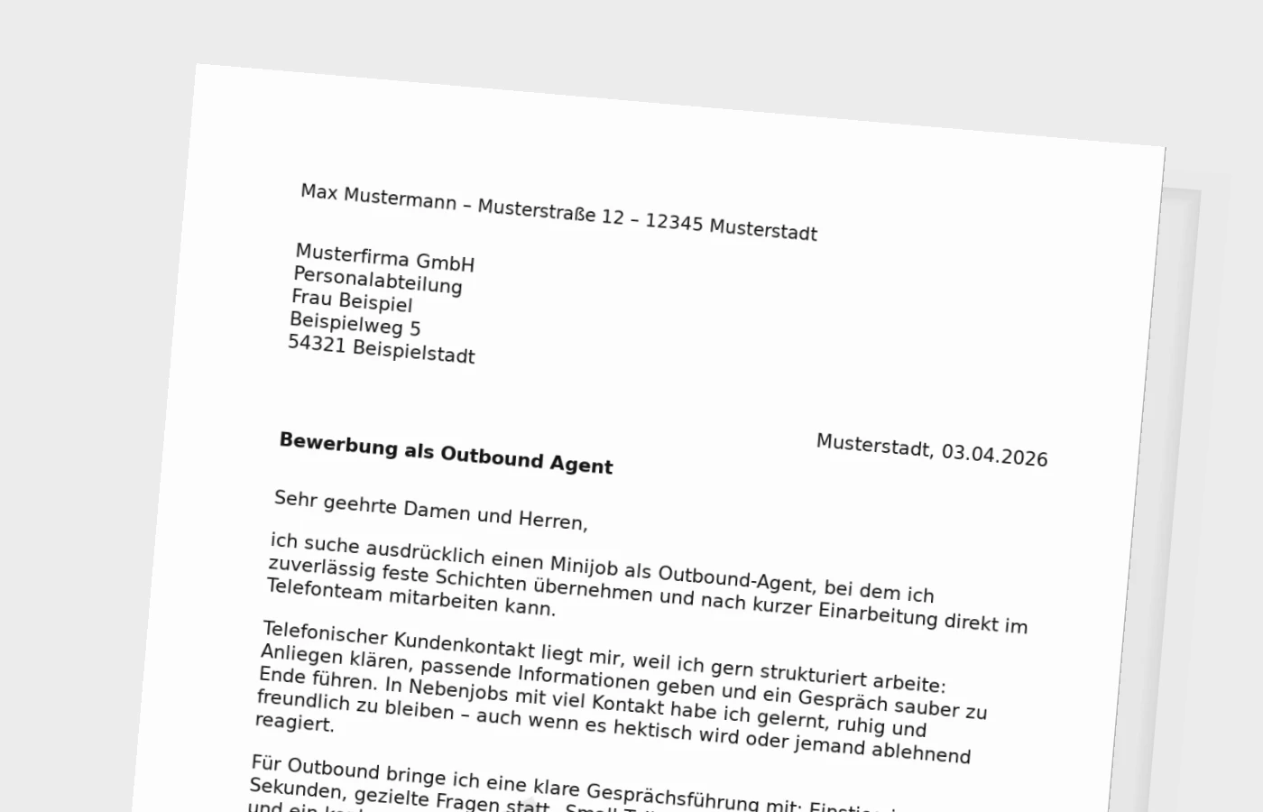 Anschreiben als Outbound-Agent (Minijob)