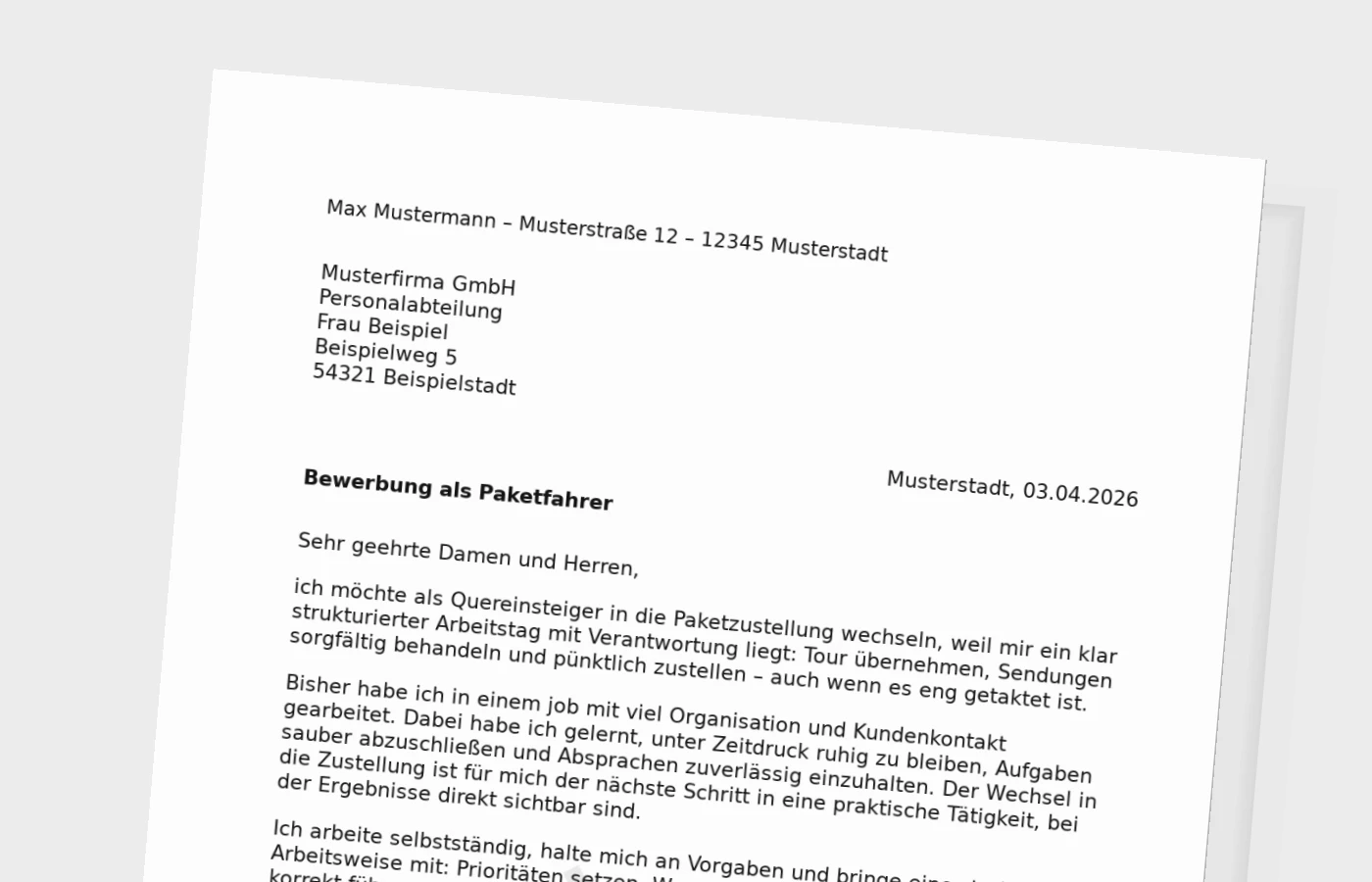 Anschreiben als Paketfahrer: Quereinstieg überzeugend erklären