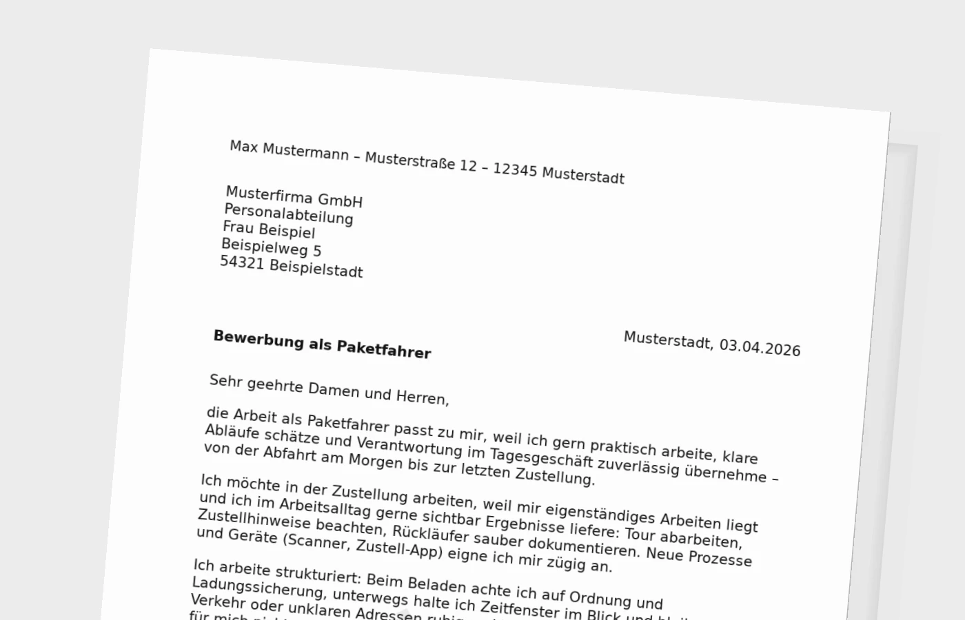 Anschreiben als Paketfahrer (Standard): so wirkt es glaubwürdig