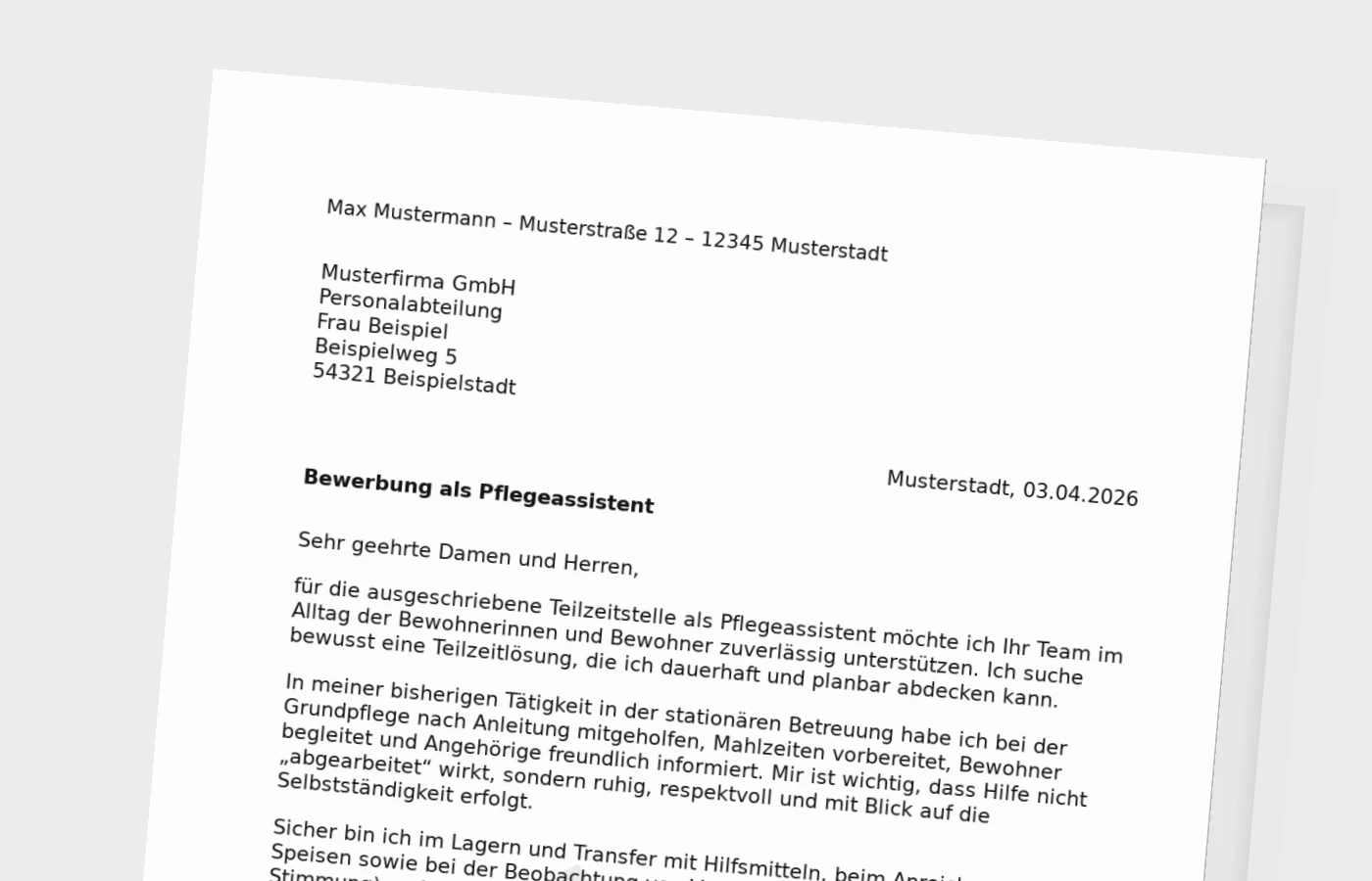 Bewerbungsanschreiben als Pflegeassistent (Teilzeit): so formulierst du es überzeugend