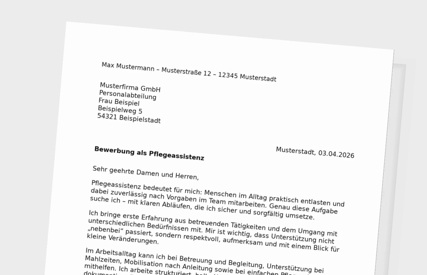 Anschreiben für Pflegeassistenz (standard)