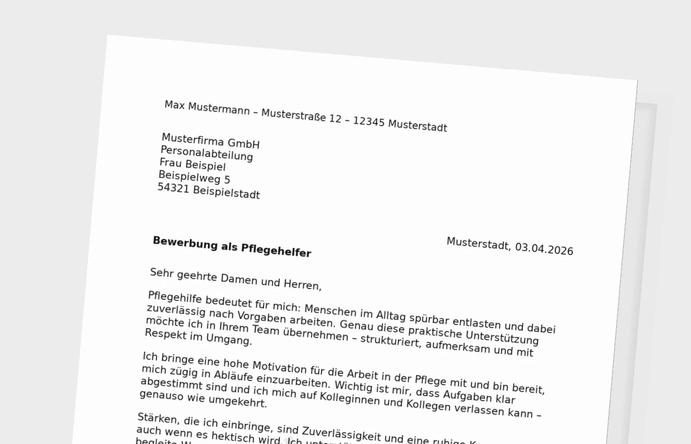 Anschreiben als Pflegehelfer: so wirkt es glaubwürdig