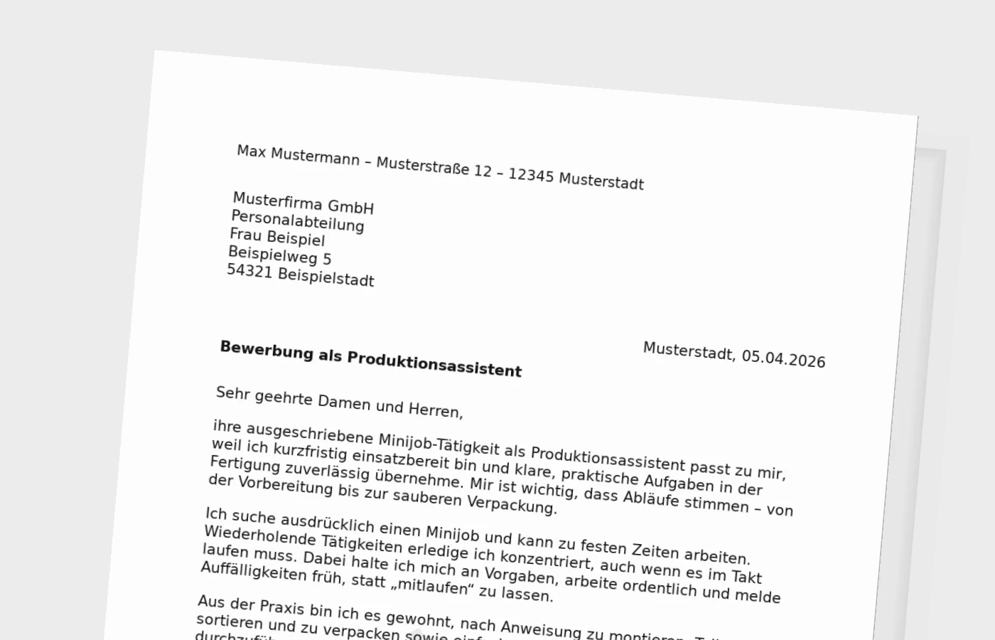 Anschreiben als Produktionsassistent (Minijob): so überzeugst du in der Produktion