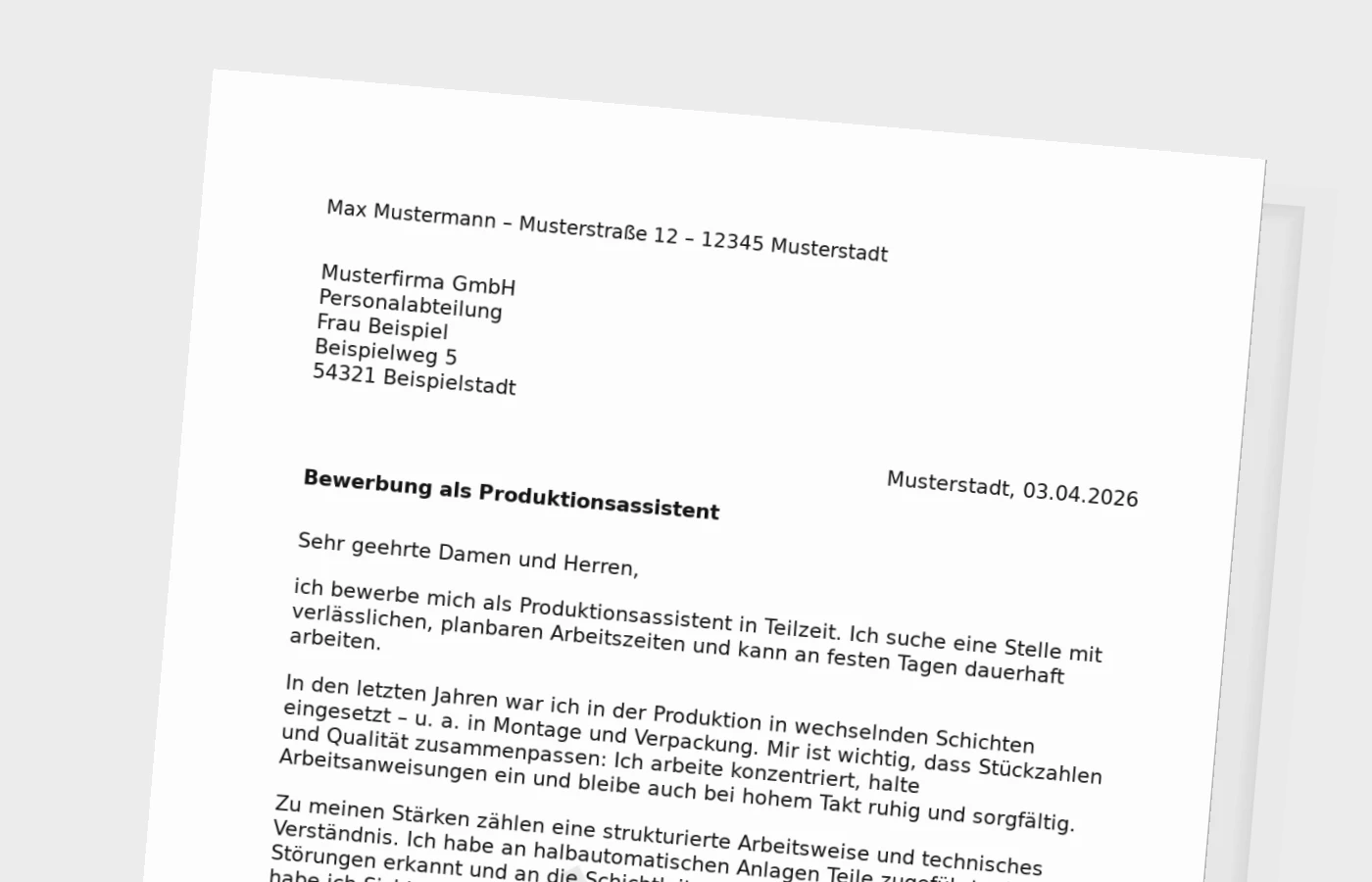 Anschreiben als Produktionsassistent (Teilzeit) schreiben